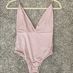 blush stretch bodysuit with back detail